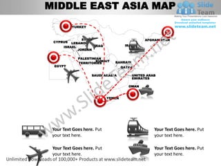Middle east asia powerpoint editable continent map with countries ...
