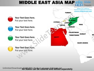 Middle east asia powerpoint editable continent map with countries ...