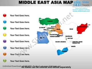 Middle east asia powerpoint editable continent map with countries ...