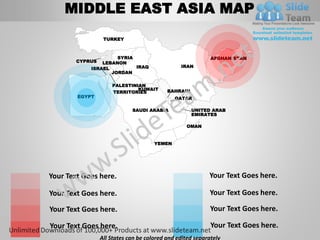 Middle east asia powerpoint editable continent map with countries ...