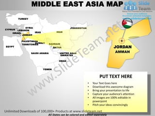 Middle east asia powerpoint editable continent map with countries ...