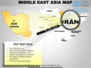 Middle east asia powerpoint editable continent map with countries ...