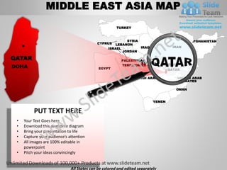 Middle east asia powerpoint editable continent map with countries ...