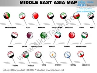 Middle east asia powerpoint editable continent map with countries ...