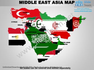 Middle east asia powerpoint editable continent map with countries ...