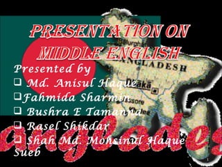 Presented by
 Md. Anisul Haque
Fahmida Sharmin
 Bushra E Tamanna
 Rasel Shikdar
 Shah Md. Mohsinul Haque
Sueb 1
 