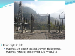  From right to left:
    Switches, SF6 Circuit Breaker, Current Transformer,
     Switches, Potential Transformer, 132 KV NEA TL
 