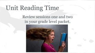 Unit Reading Time 
Review sessions one and two 
in your grade level packet. 
 