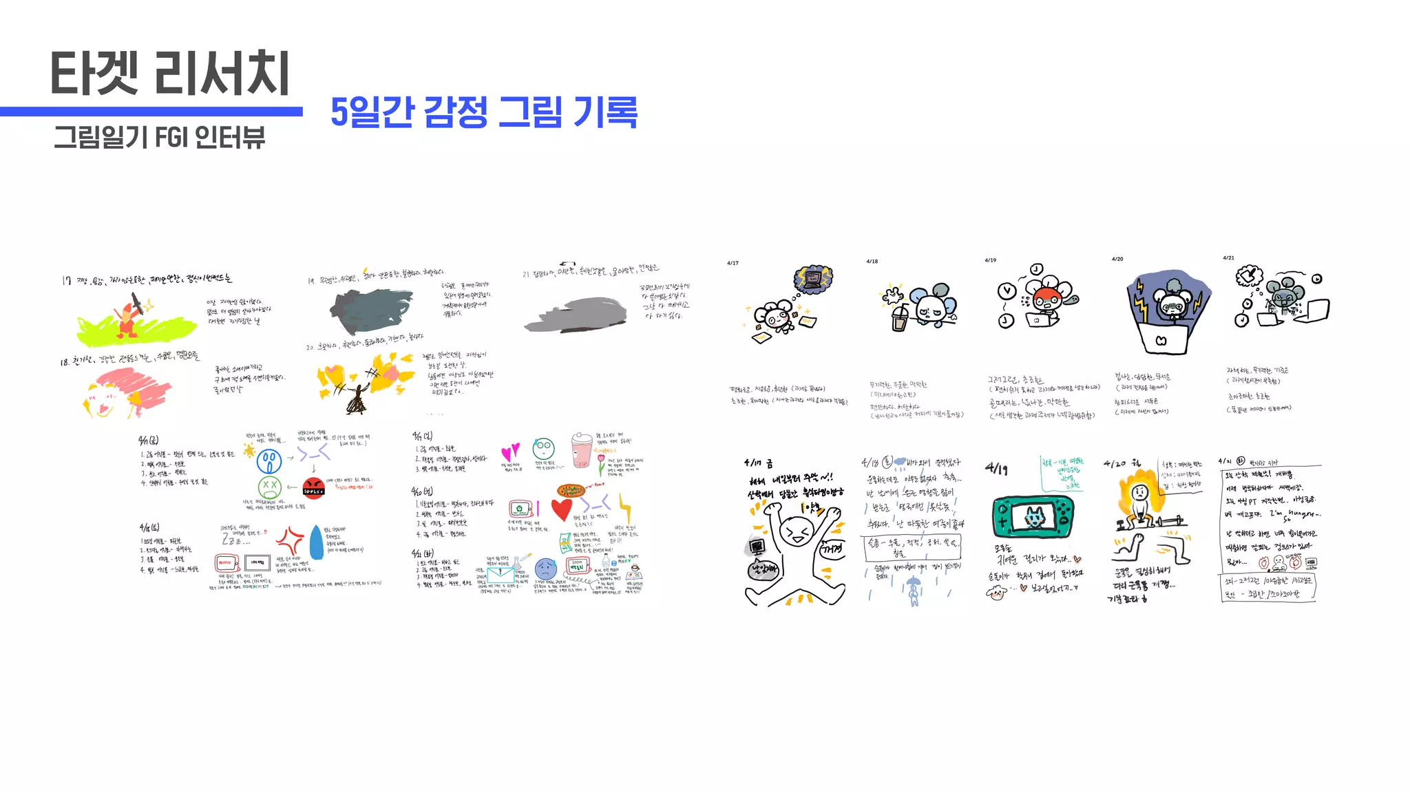 타겟 리서치
그림일기 FGI 인터뷰
5일간 감정 그림 기록
 