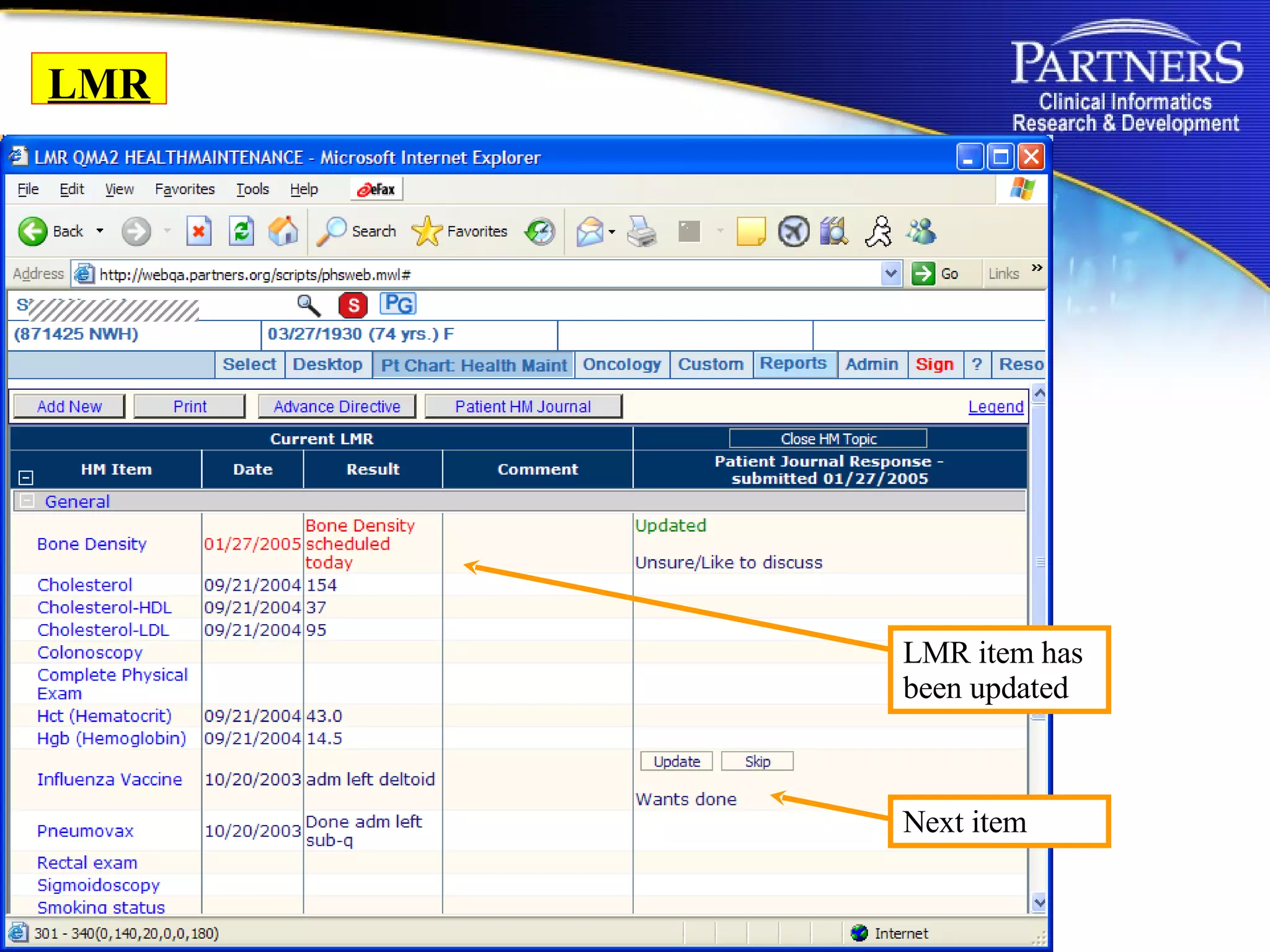LMR item has been updated Next item LMR 