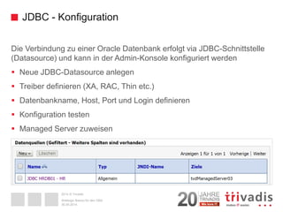 2014 © Trivadis 
JDBC -Konfiguration 
Die Verbindung zu einer Oracle Datenbank erfolgt via JDBC-Schnittstelle (Datasource)...