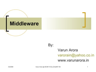 Middleware By: Varun Arora [email_address] www.varunarora.in 3/2/2008 Varun Arora @ SICSR  M.Sc.(CA)2007-’09 