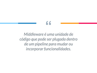 “Middleware é uma unidade de
código que pode ser plugada dentro
de um pipeline para mudar ou
incorporar funcionalidades.
 