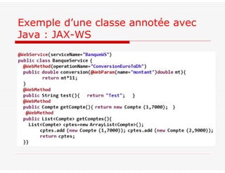 Exemple d’une classe annotée avec
Java : JAX-WS
 