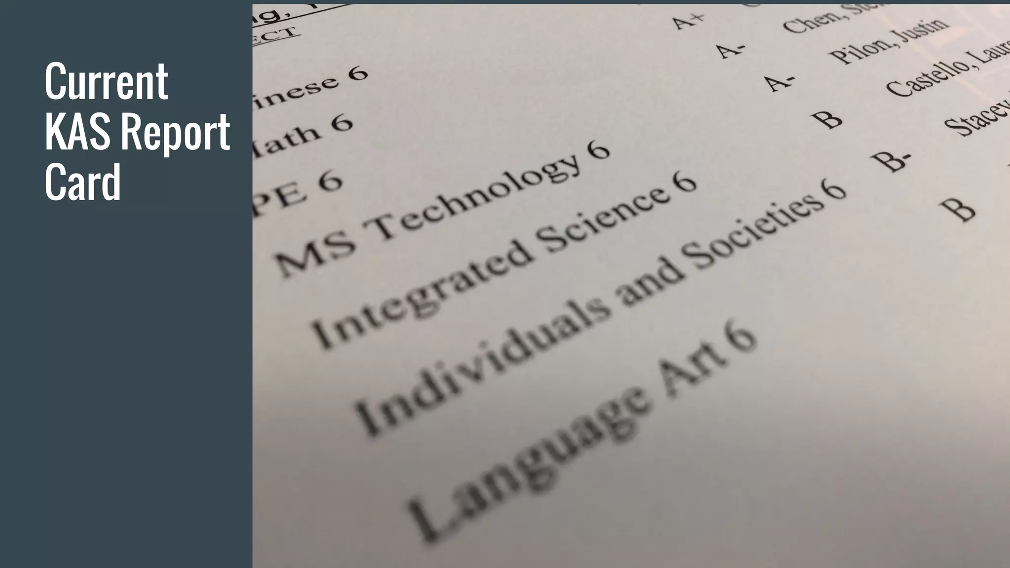 Current
KAS Report
Card
 