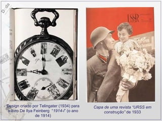 Design criado por Telingater (1934) para o livro De Ilya Feinberg  “ 1914-i ” (o ano de 1914) Capa de uma revista “URSS em construção”  de 1933 