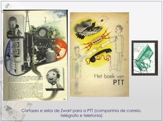 Cartazes e selos de Zwart para a PTT (companhia de correio, telégrafo e telefonia) 