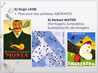 3) Hugo LAUBI Precursor dos pôsteres ABSTRATOS 4) Herbert MATTER Montagens Surrealistas Superposição de Imagens 