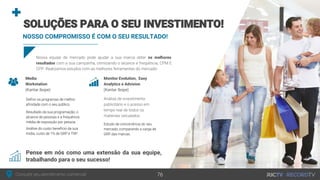 os melhores
resultados
NOSSO COMPROMISSO É COM O SEU RESULTADO!
Pense em nós como uma extensão da sua equipe,
trabalhando para o seu sucesso!
Media
Workstation
Monitor Evolution, Easy
Analytics e Advision
 