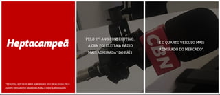 PELO 17º ANO CONSECUTIVO,
A CBN FOI ELEITA A RÁDIO
MAIS ADMIRADA* DO PAÍS
E O QUARTO VEÍCULO MAIS
ADMIRADO DO MERCADO*.
Heptacampeã
*PESQUISA VEÍCULOS MAIS ADMIRADOS 2017, REALIZADA PELO
GRUPO TROIANO DE BRANDING PARA O MEIO & MENSAGEM.
 