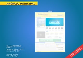 ANÚNCIO PRINCIPAL


                                                                                            HOME
                                                                                                                                                                                               Entrar      Cadastre-se



                                                                                                                                                                                                                grátis
                                                                                                                           Pesquise seu veiculo (Ex.: GOL)                              Anunciar Carro



                                   HOME                         INSTITUCIONAL                        COMPRAR                                       REVENDA                                    CONTATO

                            Compre seu veículo                  Revendas


                         Marca

                         Modelo

                         Ano                             à
                                                                                                        ANUNCIE AQUI!
                         Preço                           à                                              BANNER HOME
                         Estado


                                Busca Avançada                  Buscar

                              Utilidades                                          Últimos inclusos

                         Compra Segura

                         Detran                                                                      Audi A3 2.0 Aut.
                                                                                                     Cor: Branco
                         Dicas de Venda                                                              Ano: 2010
                                                                                                     R$ 47.000,00
                         Tabela Fipe


                                                                                  Notícias




                                                  BANNER RODAPÉ
                                                                             Pesquise seu veiculo (Ex.: GOL)



                                                                                                                                                              Redes Sociais
                        Institucional             Central de Negócios      Atendimento                   FAQ
                        Quem Somos                Publicidade              Fale Conosco                  Perguntas Frequentes



Banner PRINCIPAL        Política de Privacidade

                        Termos de Uso
                                                  Negócios para Empresas

                                                  Serviços
                                                                           Dúvidas Gerais

                                                                           Como Comprar seu Veículo



Cotas: 4                Trabalhe Conosco                                   Como Vender seu Veículo




Tamanho: 684 X 257 PX
Formato: JPG, GIF                                                                                        © 2012 Asert Serviços e Tecnologia da Informação. Todos os direitos reservados. Telefone: (62) 3215-2216




Período: 30 dias
Valor: R$ 290,00
 