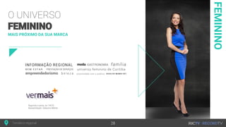 FEMININO
MAIS PRÓXIMO DA SUA MARCA
O UNIVERSO
FEMININO
Segunda a sexta, às 14h25
Apresentação: Valquiria Melnik
Temático regional 28
 
