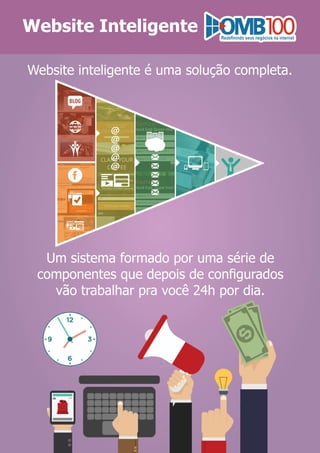 Um sistema formado por uma série de
componentes que depois de conﬁgurados
vão trabalhar pra você 24h por dia.
Website Inteligente
Website inteligente é uma solução completa.
 