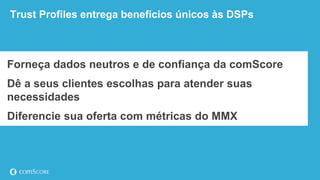 © comScore, Inc. Proprietary. 29
Trust Profiles entrega benefícios únicos às DSPs
Forneça dados neutros e de confiança da comScore
Dê a seus clientes escolhas para atender suas
necessidades
Diferencie sua oferta com métricas do MMX
 