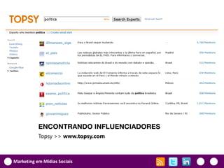 ENCONTRANDO INFLUENCIADORES
           Topsy >> www.topsy.com



Marketing em Mídias Sociais
 