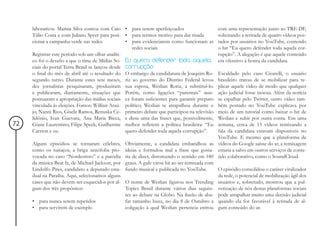 laborativos. Marina Silva contou com Caio • para serem aperfeiçoados                      com uma representação junto ao TRE-DF,
     Túlio Costa e com Juliano Spyer para posi- • para termos motivo para dar risada           solicitando a retirada de quatro vídeos pos-
     cionar a campanha verde nas redes.           • para evidenciarem como funcionam as        tados por usuários no YouTube, contendo
                                                     redes sociais                             o hit “Eu quero defender toda aquela cor-
     Registrar este período sob um olhar analíti-                                              rupção”. A alegação é que aquele conteúdo
     co foi o desafio a que o time de Mídias So- Eu quero defender toda aquela                 era ofensivo à honra da candidata.
     ciais do portal Terra Brasil se lançou desde corrupção
     o final do mês de abril até o resultado do O embargo da candidatura de Joaquim Ro-       Escaldado pelo caso Cicarelli, o usuário
     segundo turno. Durante estes sete meses, riz ao governo do Distrito Federal levou        brasileiro tratou de se mobilizar para re-
     dez jornalistas pesquisaram, produziram sua esposa, Weslian Roriz, a substituí-lo.       plicar aquele vídeo de modo que qualquer
     e publicaram, diariamente, situações que Porém, como ligações “parentais” nun-           ação judicial fosse inócua. Além da notícia
     pontuaram a apropriação das mídias sociais ca foram suficientes para garantir preparo    se espalhar pelo Twitter, outro vídeo tam-
     vinculada às eleições. Fomos: Willian Araú- político, Weslian se atrapalhou durante o    bém postado no YouTube explicava por
     jo, Nanni Rios, Gisele Ramos, Renuska Ce- primeiro debate que participou na televisão    meio de um tutorial como baixar o hit de
     lidônio, Ivan Guevara, Ana Maria Bicca, e disse uma das frases que, possivelmente,       Weslian e subir por outra conta. Em uma
72   Giane Laurentino, Filipe Speck, Guilherme melhor refletem a política brasileira: “Eu     semana, cerca de 15 vídeos remixando a
     Carrion e eu.                                quero defender toda aquela corrupção”.      fala da candidata estavam disponíveis no
                                                                                              YouTube. E mesmo que a plataforma de
     Alguns episódios se tornaram célebres,       Obviamente, a candidata embaralhou as vídeos do Google saísse do ar, a remixagem
     como os tuitaços, a briga xenófoba pro-      ideias e formulou mal a frase que gosta- estaria a salvo em outros serviços de conte-
     vocada no caso “Nordestisto” e a paródia     ria de dizer, distorcendo o sentido em 180 údo colaborativo, como o SoundCloud.
     da música Beat It, de Michael Jackson, por   graus. A gafe virou hit ao ser remixada com
     Lindolfo Pires, candidato a deputado esta-   fundo musical e publicada no YouTube.       O episódio consolidou o caráter viralizador
     dual na Paraíba. Aqui, selecionamos alguns                                               da rede, o potencial de mobilização ágil dos
     cases que não devem ser esquecidos por al-   O nome de Weslian figurou nos Trending usuários e, sobretudo, mostrou que a pul-
     gum dos três propósitos:                     Topics Brasil durante vários dias seguin- verização de nós destas plataformas sociais
                                                  tes ao debate na Globo. Na ilusão de aba- pode atrapalhar muito uma decisão judicial
     • para nunca serem repetidos                 far tamanho buzz, no dia 8 de Outubro a quando ela for favorável à retirada de al-
     • para servirem de exemplo                   coligação à qual Weslian pertencia entrou gum conteúdo do ar.
 