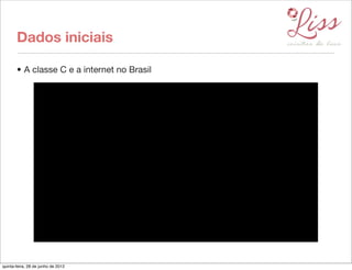 Dados iniciais

       • A classe C e a internet no Brasil




quinta-feira, 28 de junho de 2012
 