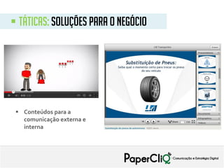  táticas: soluções para o negócio
 Conteúdos para a
comunicação externa e
interna
 