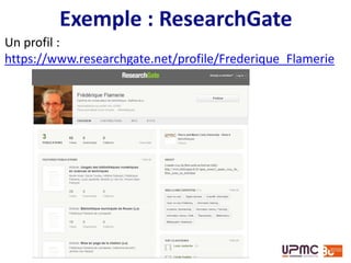 ResearchGate
1/3 d’utilisateurs actifs, i. e. au moins 1 visite/mois
= 1,5 million de chercheurs actifs
Source : Kintisch E. « Is ResearchGate Facebook for science? ». Science Careers. 25 août 2014. Disponible sur : <
http://sciencecareers.sciencemag.org/career_magazine/previous_issues/articles/2014_08_25/caredit.a1400214 >
Source : McGlynn T. I’m going to stop ignoring ResearchGate. Small Pond Science. Disponible sur : <
http://smallpondscience.com/2015/07/27/im-going-to-stop-ignoring-researchgate/ >
 