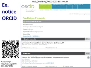• Page web
Personnalisation limitée : pas de photo, rubriques laissées vides
visibles dans le profil public
• Liste de publications
Facile à alimenter mais personnalisation très limitée
• Identification
Faible : pas d’identifiant + description peu précise des affiliations (1
seul niveau)
• Accès au texte intégral
Pas du tout
• Interopérabilité/liens avec autres services
Interopérable avec un ORCID, mais pas de lien dynamique
SciENcv / critères
 