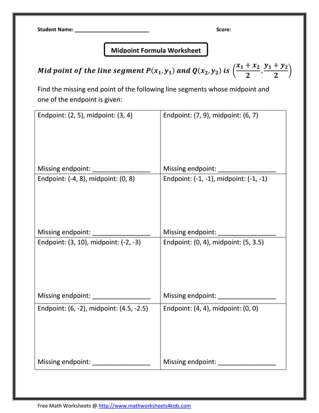 Midpoint formula-missing-endpoint