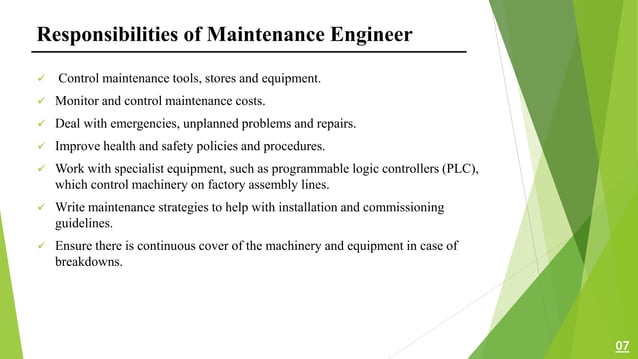 MAINTENANCE ENGINEER DUTIES AND RESPONSIBILITIES visual data 8