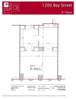 For Lease
                                                                                                  1200 Bay Street, Toronto


                                                                                                                                   • All available units are
                                                                                                                                     “built out”.


                                                                                                                                   • Brand new street level
                                                                                                                                     façade.


                                                                                                                                   • “A” class management
                                                                                                                                     and quality for “B” class
                                                                                                                                     price.




                                                   Location                                                                  Term
                                                   On the northwest corner of Bay  Bloor                                    3 to 10 years
     Contact Information

              Andrew Gallifent                     Available Space                                                           Availability
         Senior Sales Associate
           416.366.3185 x232                       Suite 301:              1,406 sq.ft.           - NEW, BUILT               Suite 301: December 1st, 2010
        agallifent@lennard.com
                                                   Suite 303:              803 sq.ft.              - BUILT                   Suite 303: Immediate
                                                   Suite 500:              819 sq.ft.              - BUILT                   Suite 500: August 1, 2010
                                                   Suite 801:              1,864 sq.ft.            - LEASED




                                                   Comments                                                                  Rent
                                                      Storage space available
                                                                                                                             Net Rent:                     $18.00 p.s.f./yr
                                                      Boardroom facility available to                                        Additional Rent:              $17.75 p.s.f./yr
                                                      tenants                                                                Gross Rent:                   $35.75 p.s.f./yr
 Lennard Commercial Realty, Brokerage
           150 York Street Suite 1900
            Toronto Ontario M5H 3S5                   Outstanding location
                Phone: 416.366.3183
                  Fax: 416.366.3186



                     lennard.com
Statements and information contained are based on the information furnished by principals and sources which we deem reliable but for which we can assume no responsibility
 