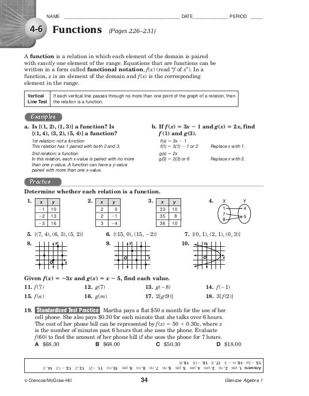 glencoe algebra 1 chapter 4 answer key