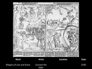 WorkArtistLocationDateAllegory of Law and GraceCranach the Elder1530 