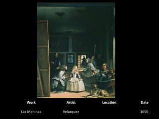 WorkArtistLocationDateLas MeninasVelazquez1656 