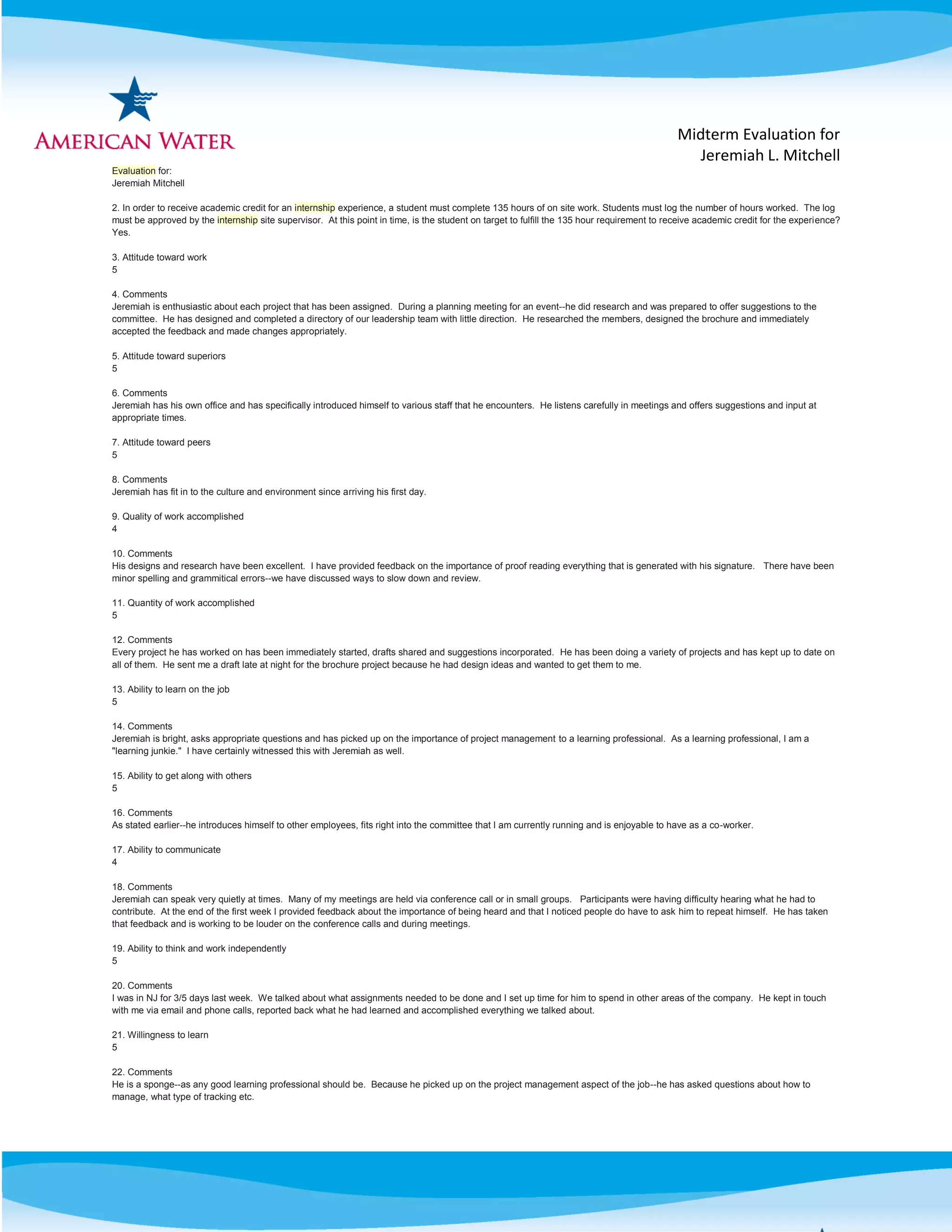 Midterm evaluation for | PDF