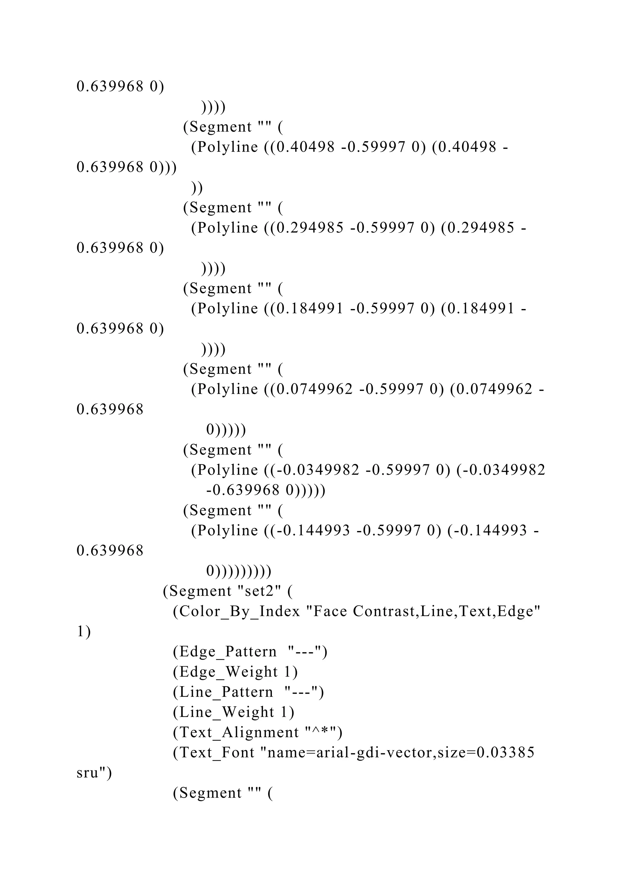 0.639968 0)
))))
(Segment "" (
(Polyline ((0.40498 -0.59997 0) (0.40498 -
0.639968 0)))
))
(Segment "" (
(Polyline ((0.294985 -0.59997 0) (0.294985 -
0.639968 0)
))))
(Segment "" (
(Polyline ((0.184991 -0.59997 0) (0.184991 -
0.639968 0)
))))
(Segment "" (
(Polyline ((0.0749962 -0.59997 0) (0.0749962 -
0.639968
0)))))
(Segment "" (
(Polyline ((-0.0349982 -0.59997 0) (-0.0349982
-0.639968 0)))))
(Segment "" (
(Polyline ((-0.144993 -0.59997 0) (-0.144993 -
0.639968
0)))))))))
(Segment "set2" (
(Color_By_Index "Face Contrast,Line,Text,Edge"
1)
(Edge_Pattern "---")
(Edge_Weight 1)
(Line_Pattern "---")
(Line_Weight 1)
(Text_Alignment "^*")
(Text_Font "name=arial-gdi-vector,size=0.03385
sru")
(Segment "" (
 