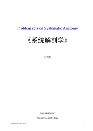 Problem sets on Systematic Anatomy 


          《系统解剖学》

                       习题集 




                  Dept. of Anatomy 

                Guilin Medical College

系统解剖学习题（留学生）                              1 
 