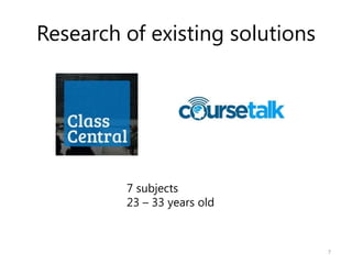 Research of existing solutions
7
7 subjects
23 – 33 years old
 