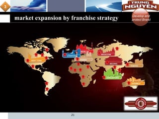L o g o
market expansion by franchise strategy
21
3
Develop and
protect Brand
 