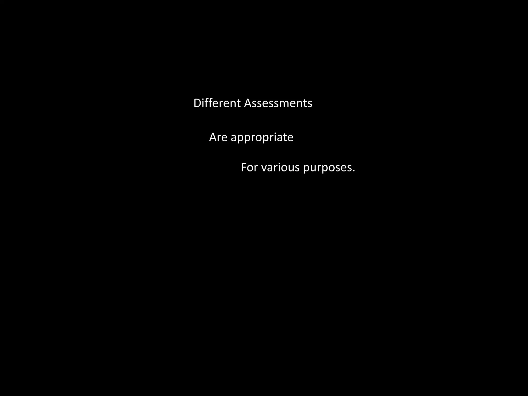 Different AssessmentsAre appropriateFor various purposes.