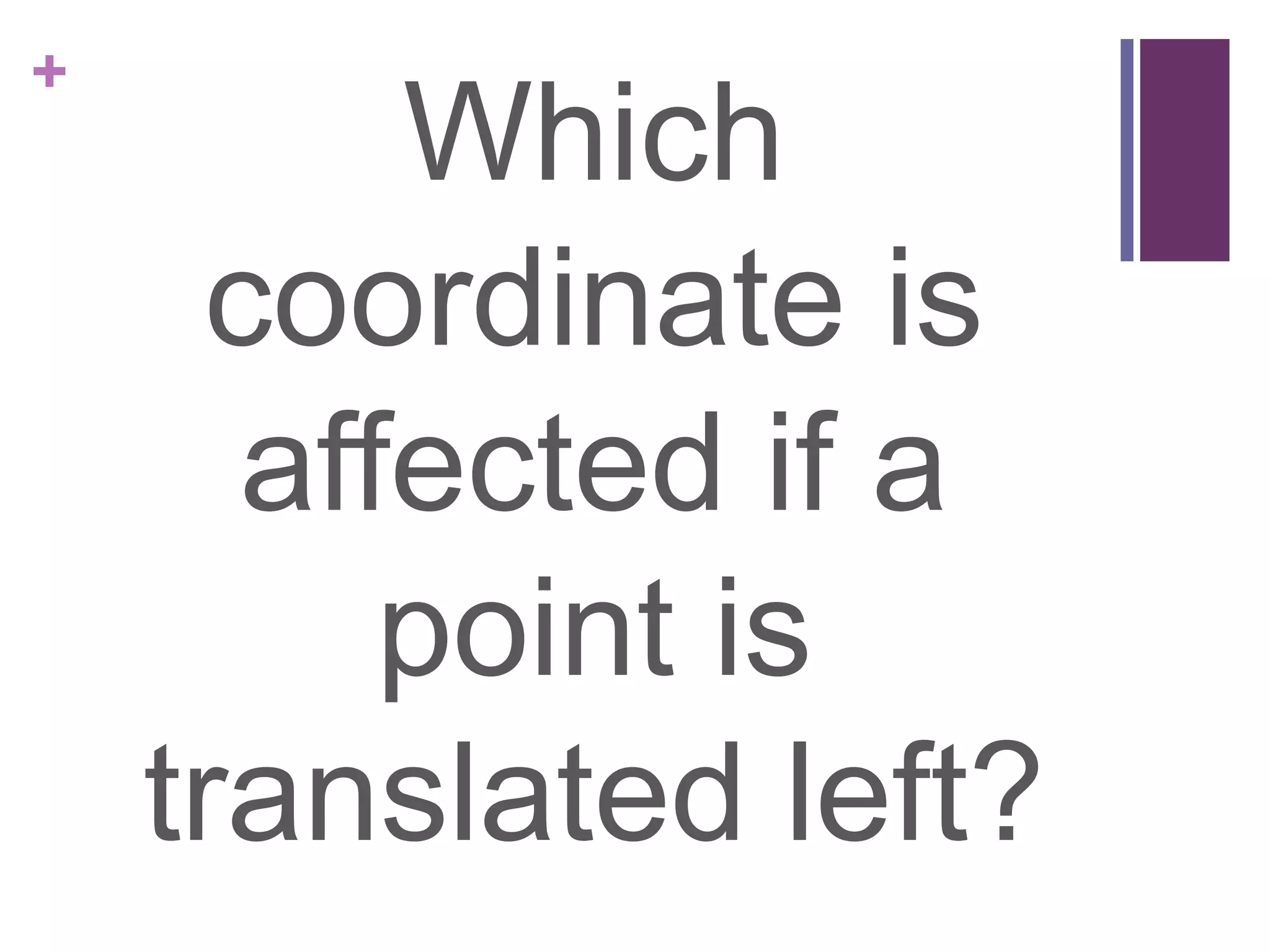 +
          Which
      coordinate is
       affected if a
          point is
    translated left?
 