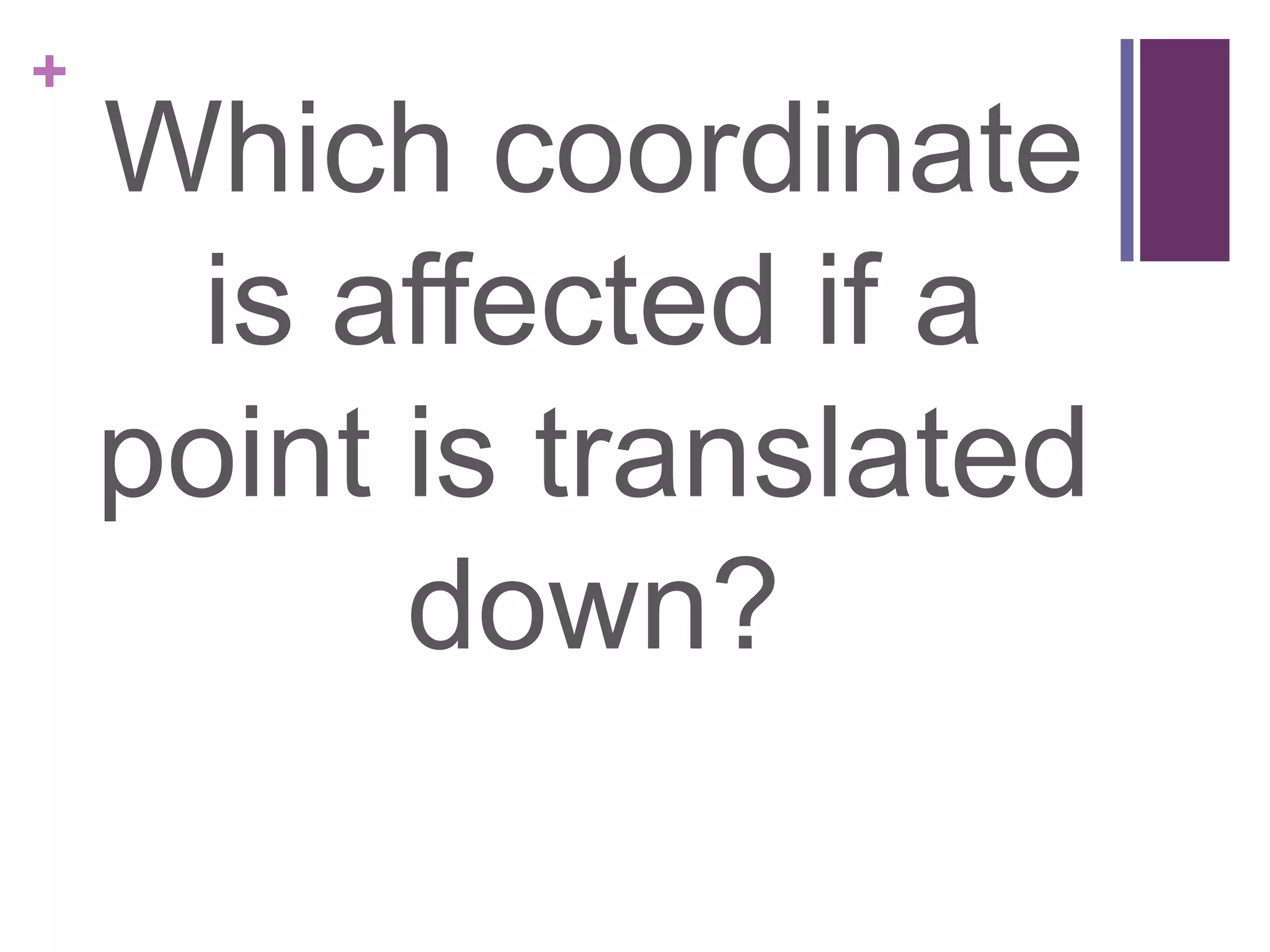 +
    Which coordinate
      is affected if a
    point is translated
          down?
 