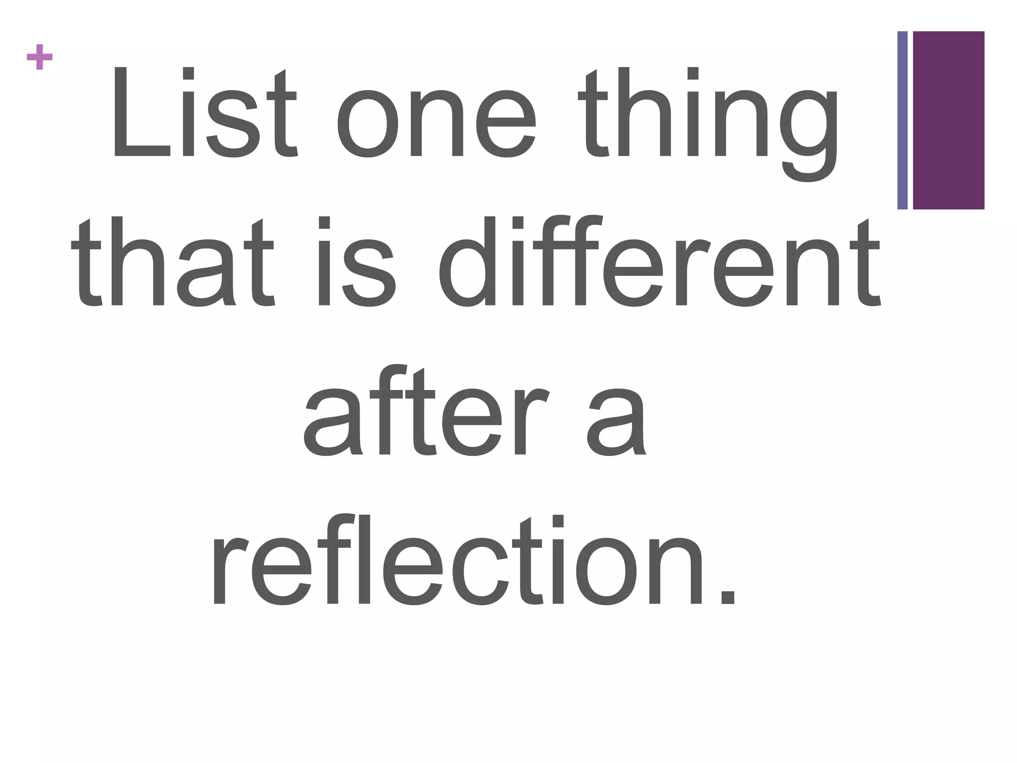 +
     List one thing
    that is different
         after a
       reflection.
 