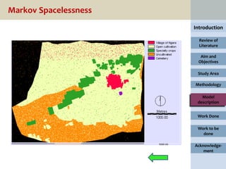 Markov Spacelessness
                       Introduction

                         Review of
                         Literature

                         Aim and
                        Objectives

                        Study Area

                       Methodology

                          Model
                        description


                        Work Done

                        Work to be
                          done

                       Acknowledge-
                           ment
 